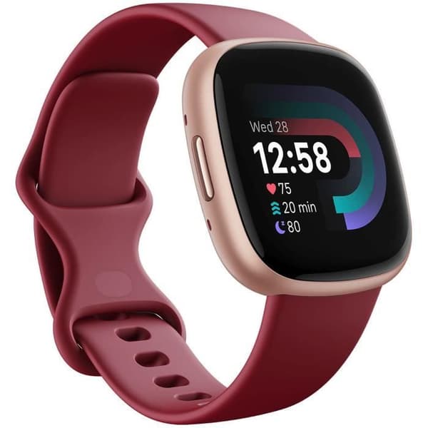 Fitbit Versa 4 Purplish Pink/Copper Pink Aluminium - Ansluten klocka - vattentät - AMOLED-skärm - kontinuerlig pulsövervakning