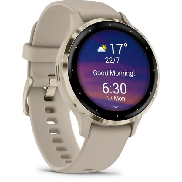 GPS-klocka Venu 3S GARMIN, 30,4mm (1,2"), Mjuk Guldstål, linnehus och linne-silikonband