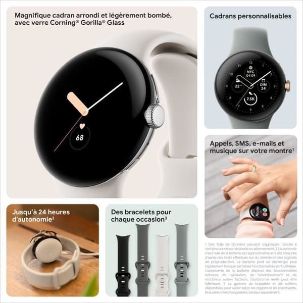 GOOGLE Pixel Watch Smartwatch - 41 mm - Aktivt polerat silver - Kolarmband