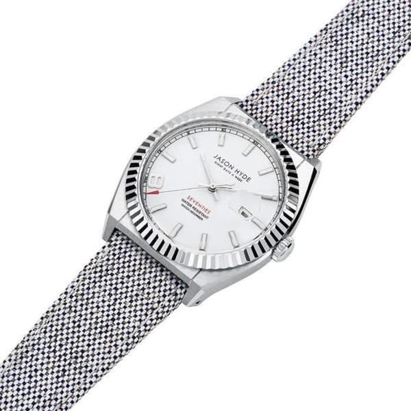 Jason Hyde Damklocka I Have a Date - Grått textilarmband - Kvartsurverk - Diameter 40 mm - Vattentät 50 m