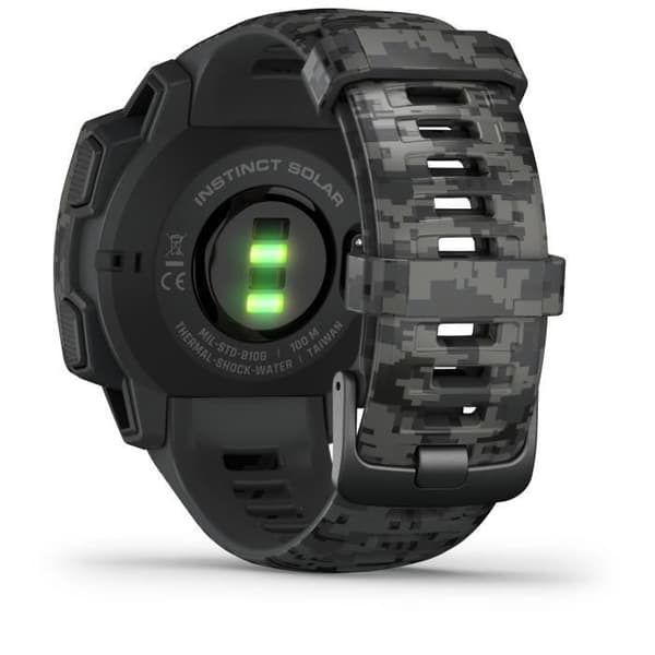Robust Solar GPS-klocka - GARMIN - Instinct Solar - Camo Edition - Graphite Camo - 0,9" x 0,9" (23 x 23) Display med dubbla fönster