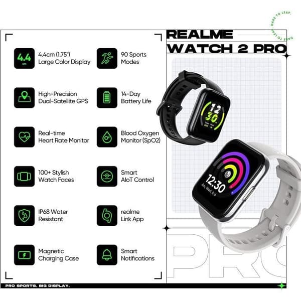 Smartwatch - Realme - Watch 2 Pro - Skärm 1,75'' - Batteritid 14 dagar - IP68 - Svart
