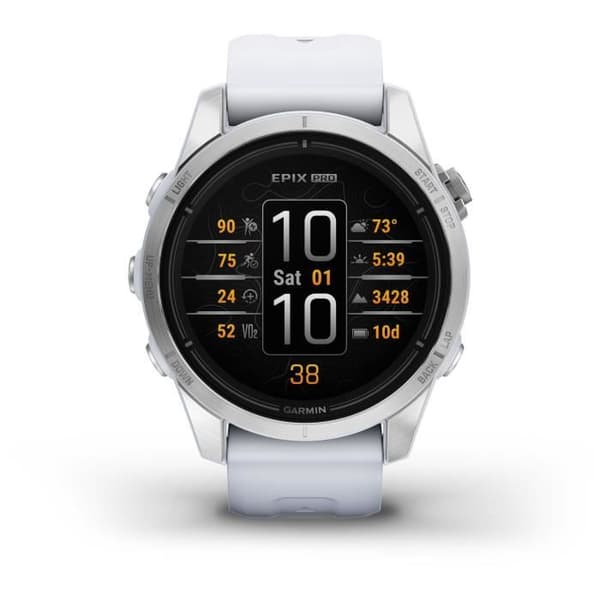 GARMIN - Epix Pro (Gen2) - Högpresterande smartklocka - 42 mm - Stål, Silver med vitt band