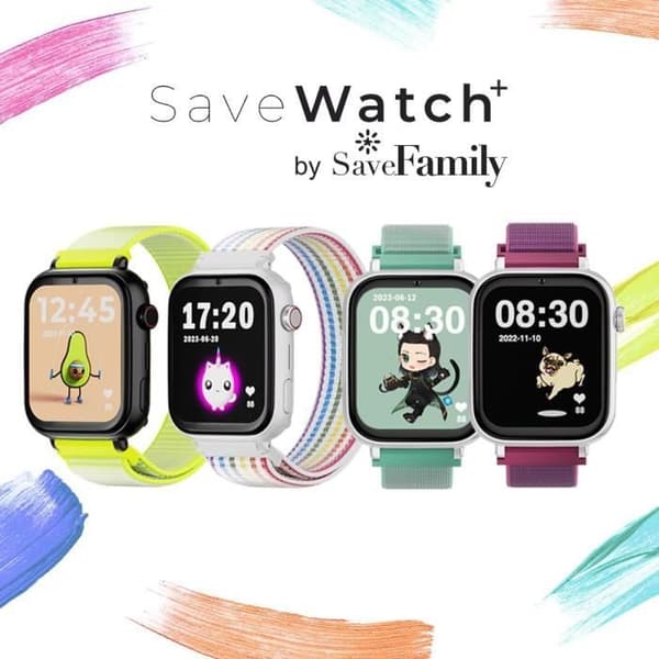 SaveFamily SaveWatch Plus 4G - GPS Smartwatch för Barn Videoanrop Face ID Anpassningsbara Armband Ultra-Tunn Bakgrunder