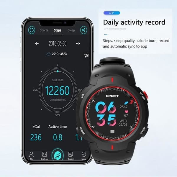 IP68 Vattentät Smart Sports Fitness Armband Utomhus Puls Sömnmätare (röd)