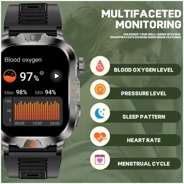 SmartWatch SPORTSUR VANDTÆT IP68 MED LOMMELYGTE SOLID V17 MENU PL