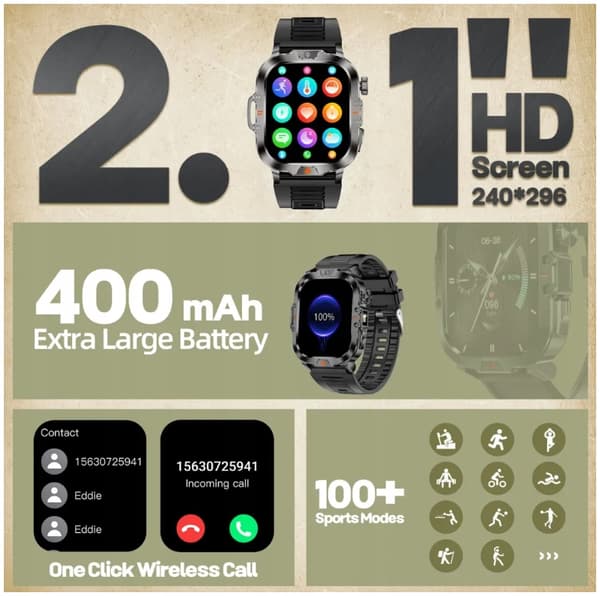 SmartWatch SPORTSUR VANDTÆT IP68 MED LOMMELYGTE SOLID V17 MENU PL