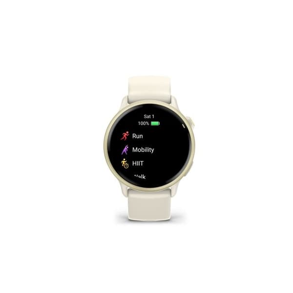 Montre smart Garmin vívoactive 6, Lunar Gold bezel med elfenbensfärgad kapsel