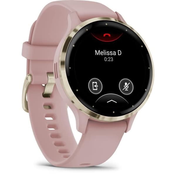 Ansluten GPS-klocka - GARMIN - Venu 3S - 30,4 mm (1,2) - Mjukt guldfärgat stål, rosa boett och rosa silikonarmband