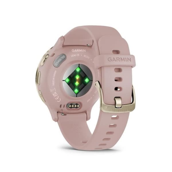 Ansluten GPS-klocka - GARMIN - Venu 3S - 30,4 mm (1,2) - Mjukt guldfärgat stål, rosa boett och rosa silikonarmband