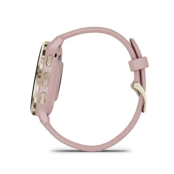 Ansluten GPS-klocka - GARMIN - Venu 3S - 30,4 mm (1,2) - Mjukt guldfärgat stål, rosa boett och rosa silikonarmband