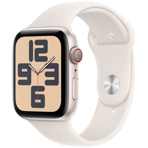 Apple Watch SE GPS + Cellular - 44 mm - Starlight aluminiumskasse - Starlight sportsrem - M/L