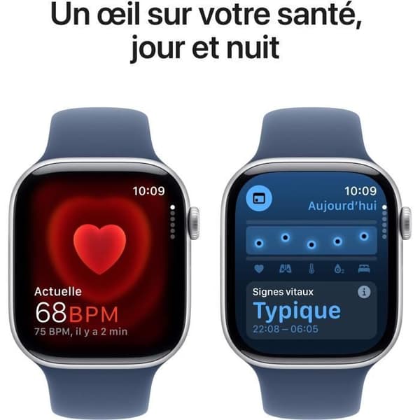 Apple Watch Series 10 GPS - 46 mm - Sølvfarvet aluminiumskasse - Denim sportsrem - M/L