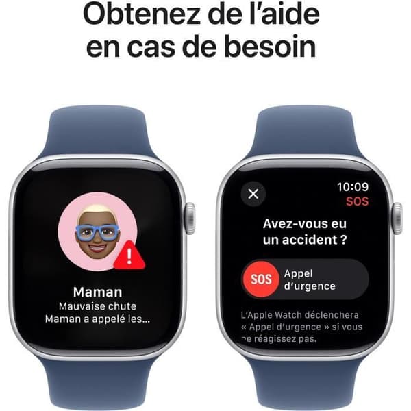 Apple Watch Series 10 GPS - 46 mm - Sølvfarvet aluminiumskasse - Denim sportsrem - M/L