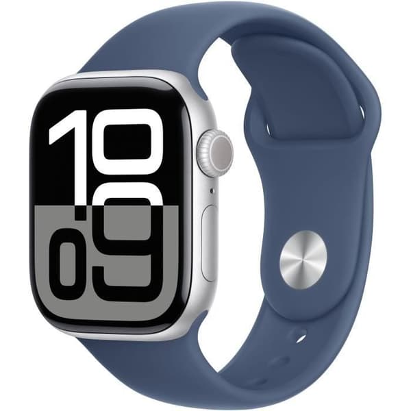 Apple Watch Series 10 GPS - 42mm - Sølvfarvet Aluminiumskasse - Denim Sportrem - S/M