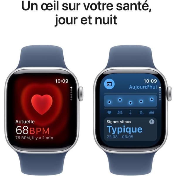 Apple Watch Series 10 GPS - 42mm - Sølvfarvet Aluminiumskasse - Denim Sportrem - M/L