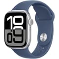 Miniatyrbillede 1 af 6: Apple Watch Series 10 GPS - 42mm - Sølvfarvet Aluminiumskasse - Denim Sportrem - M/L
