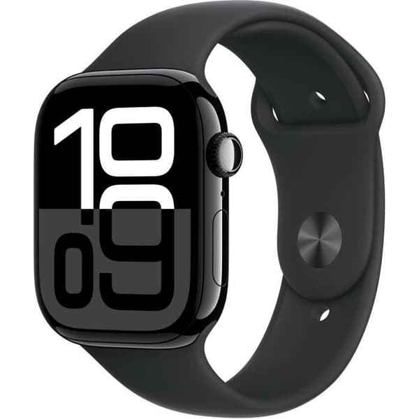 Apple Watch Series 10 GPS - 46 mm - Jetsort aluminiumskasse - Sort sportsrem - S/M