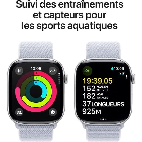 Apple Watch Series 10 GPS - 46 mm - Hopeanvärinen alumiinikuori - Sininen pilvi Sport Loop -ranneke