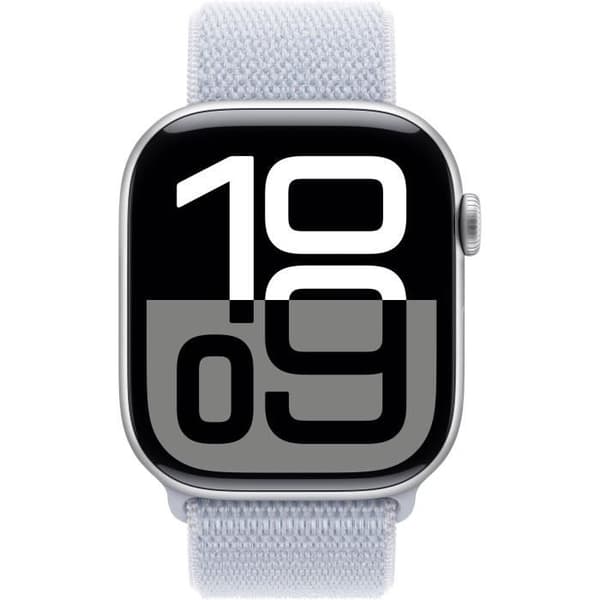 Apple Watch Series 10 GPS - 46 mm - Hopeanvärinen alumiinikuori - Sininen pilvi Sport Loop -ranneke