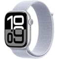 Pikkukuva 1 / 6: Apple Watch Series 10 GPS - 46 mm - Hopeanvärinen alumiinikuori - Sininen pilvi Sport Loop -ranneke