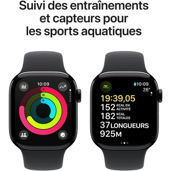 Apple Watch Series 10 GPS - 42mm - Kolsvart aluminiumboett - Svart sportarmband - M/L
