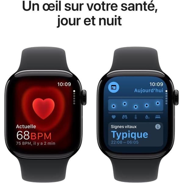 Apple Watch Series 10 GPS - 42mm - Kolsvart aluminiumboett - Svart sportarmband - M/L