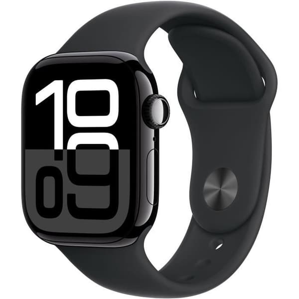 Apple Watch Series 10 GPS - 42mm - Kolsvart aluminiumboett - Svart sportarmband - M/L
