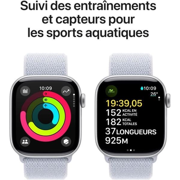 Apple Watch Series 10 GPS - 42 mm - Sølvfarvet aluminiumskasse - Blå Cloud Sport Loop-rem