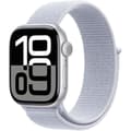 Miniatyrbillede 1 af 6: Apple Watch Series 10 GPS - 42 mm - Sølvfarvet aluminiumskasse - Blå Cloud Sport Loop-rem