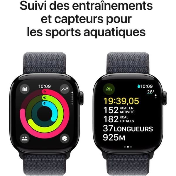 Apple Watch Series 10 GPS – 42 mm – Kolsvart aluminiumboett – Bläckfärgad sportlooprem