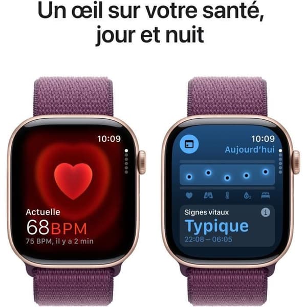 Apple Watch Series 10 GPS - 46 mm - Roséguldfärgad aluminiumboett - Plommonfärgad sportlooprem
