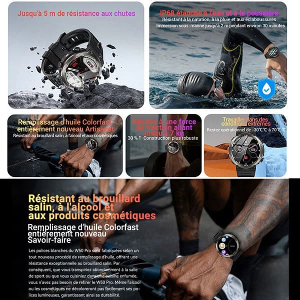Blackview W50 Pro Bluetooth Smartwatch 960mAh Stötsäker, 1.45" Klocka med LED-ficklampa - Svart