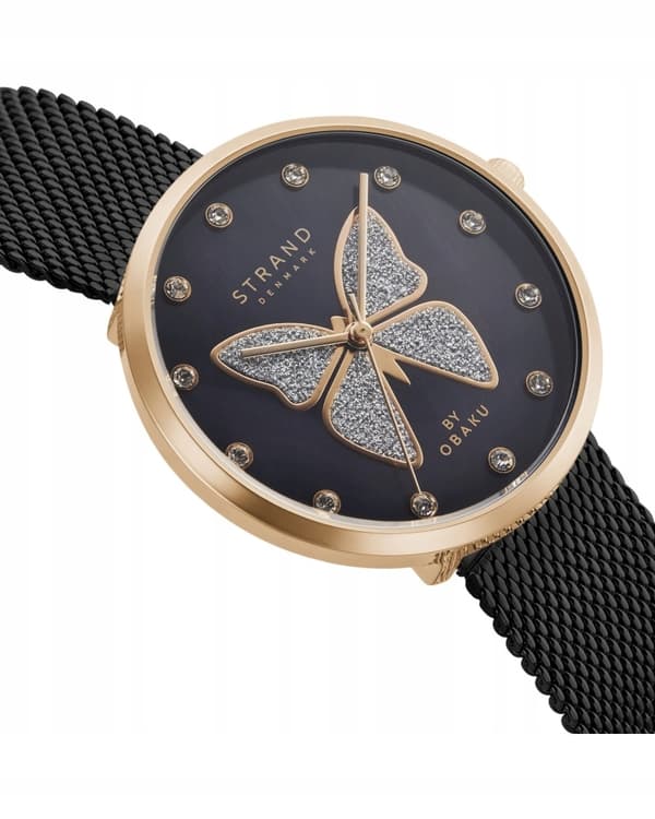 Nyt originalt dameur Strand by Obaku S700LXVBMB-DB sort, æske