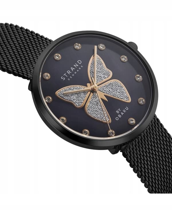 Nyt originalt dameur Strand by Obaku S700LXBBMB-DB sort, æske