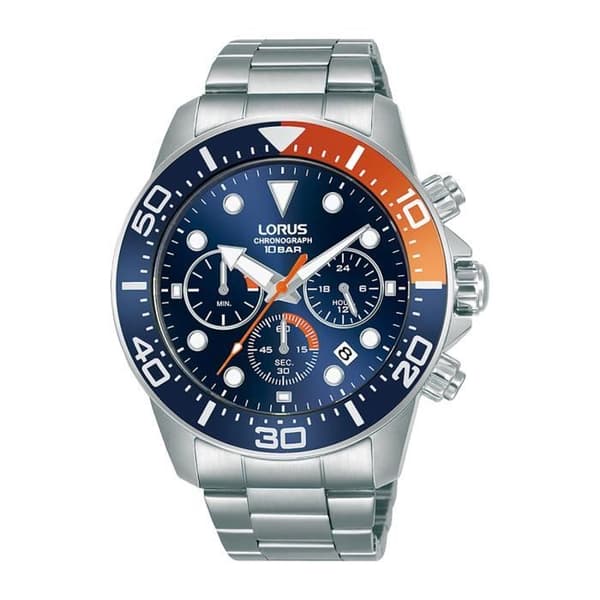 Klocka - LORUS - Chrono Blå och Orange - Armband Stålt - Vattentålig 3 ATM - 43 mm