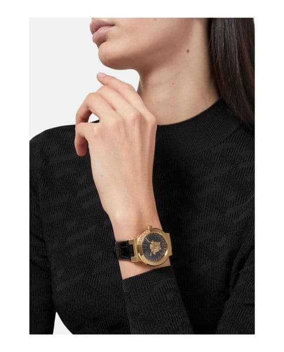 Klocka - Versace - VE3F00222 - Svart Läder - 38 mm - Vattentålig 5 bar