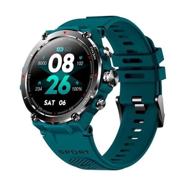 Smartwatch DCU-klocka i färgen cyan med 42 mm svart färg, plastik, 1,3" AMOLED, ansluten GPS och