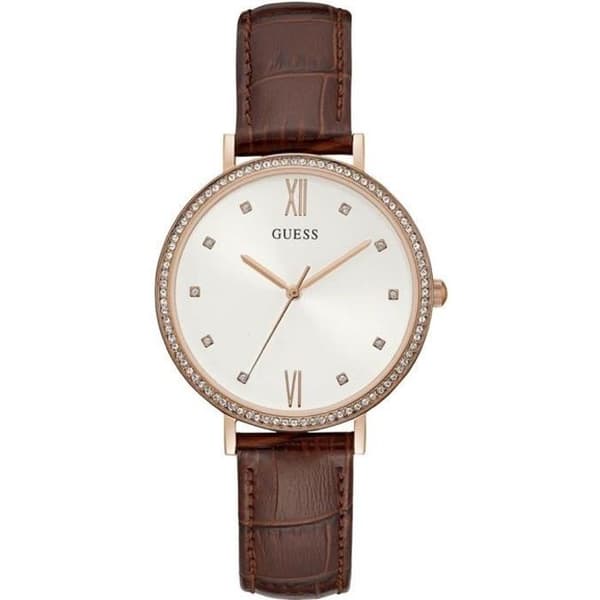 Klocka - GUESS - Grace - 38mm - Brunt läder - Vit urtavla - Kvarts
