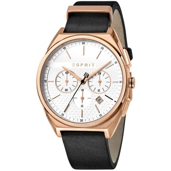 ESPRIT TIME Kvartsklocka herr 396659 - Läderarmband - Kronograf - Vattentät 30m