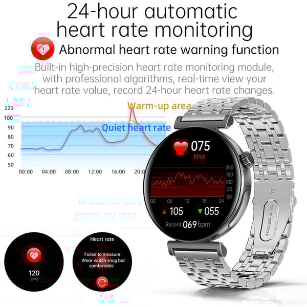 INF Smartwatch för kvinnor: EKG, Bluetooth-samtal & Musik