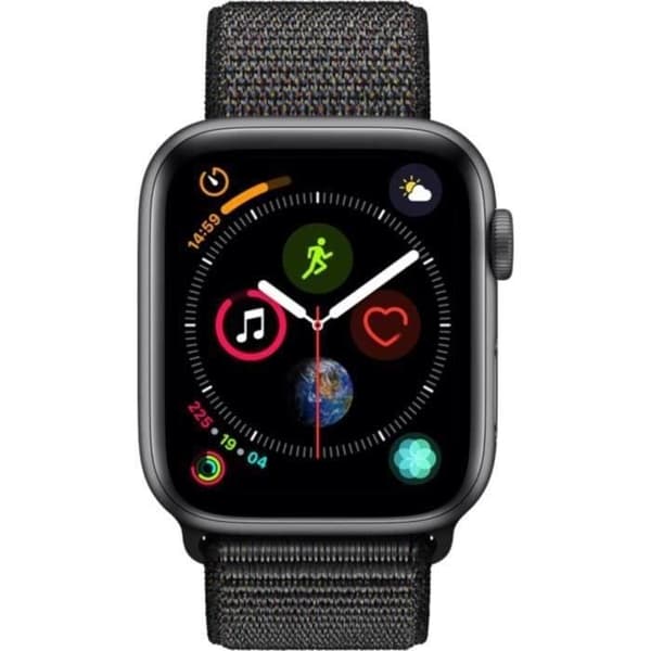 Apple Watch Series 4 GPS - 44mm Kapsel i rymdgrå aluminium - Svart rem (2018) - Återvunnen - Godtagbart skick- REFURBISHED