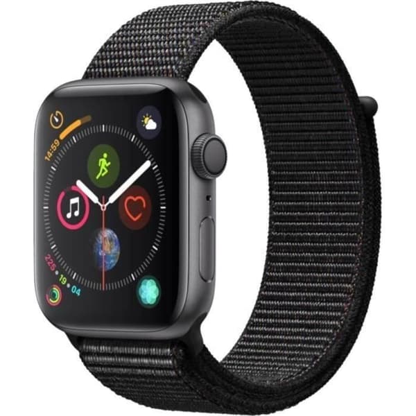 Apple Watch Series 4 GPS - 44mm Kapsel i rymdgrå aluminium - Svart rem (2018) - Återvunnen - Godtagbart skick- REFURBISHED