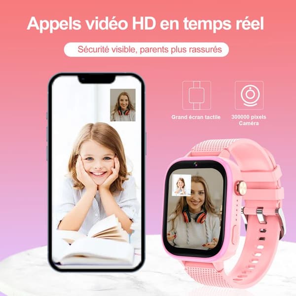 K IKIDO Smartwatch Barn, Smart klocka med SOS, Musik, Videosamtal, GPS, Magisk kamera, vattentålig, Rosa
