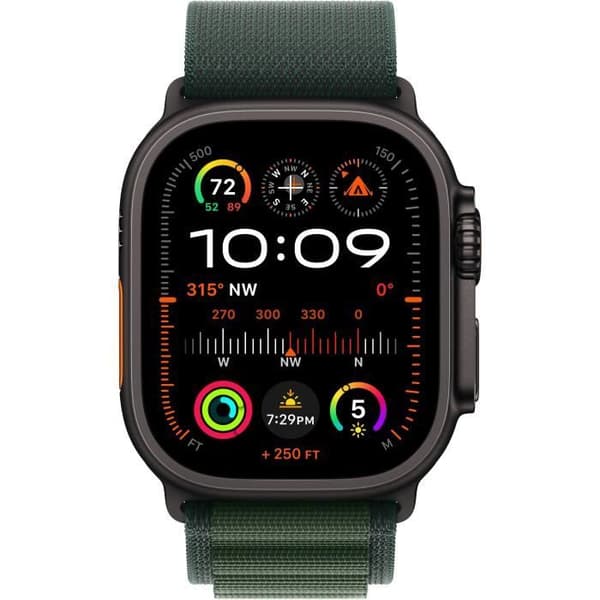Apple Watch Ultra 2 GPS + Cellular - 49 mm - Sort titaniumurkasse - Mørkegrøn Alpine Loop-rem - Lille