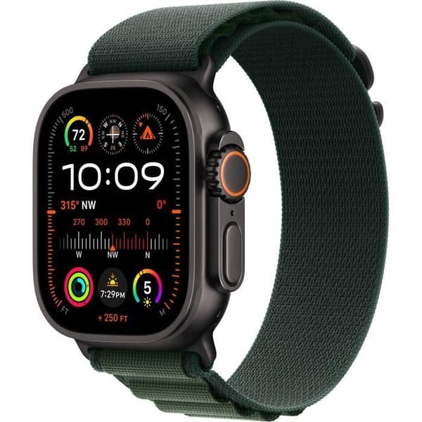 Apple Watch Ultra 2 GPS + Cellular - 49 mm - Sort titaniumurkasse - Mørkegrøn Alpine Loop-rem - Lille
