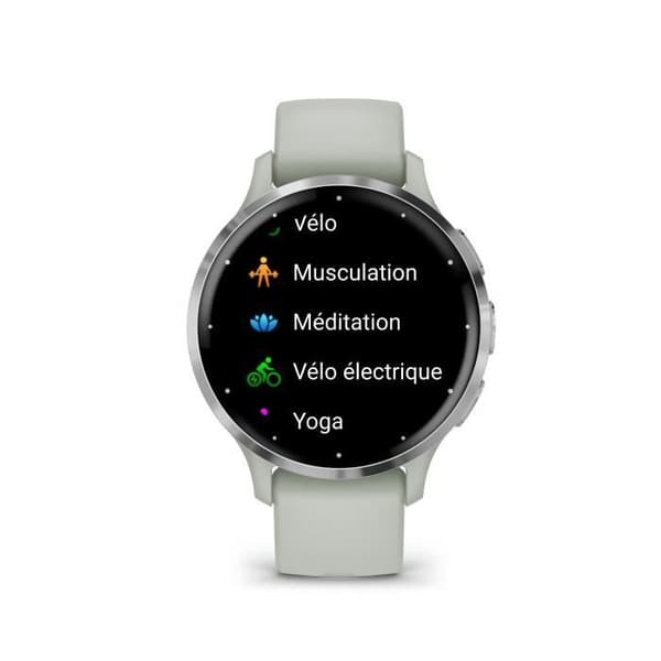GPS Smartwatch - GARMIN - Venu 3S - 30,4 mm (1,2) - Sølvfarvet stål, salviegrøn urkasse og salviegrøn silikonerem
