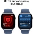 Miniatyrbillede 5 af 6: Apple Watch Series 10 GPS + Cellular - 46 mm - Sølvfarvet aluminiumskasse - Denim sportsrem - M/L