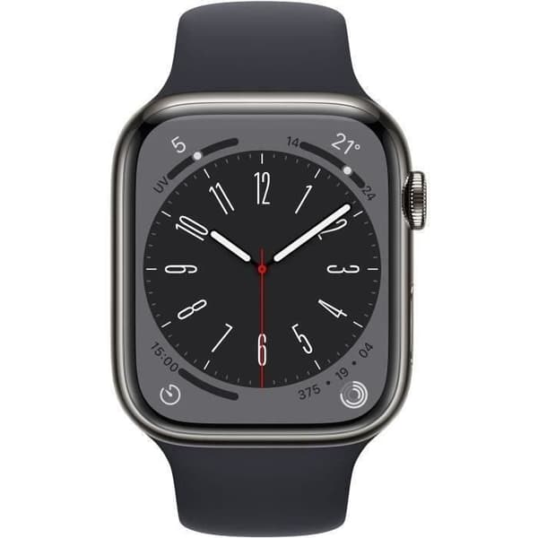 Apple Watch Series 8 GPS + Cellular - 45mm - Grafit rostfritt stål - Mid armband (2022) - Refurbished - Utmärkt- REFURBISHED