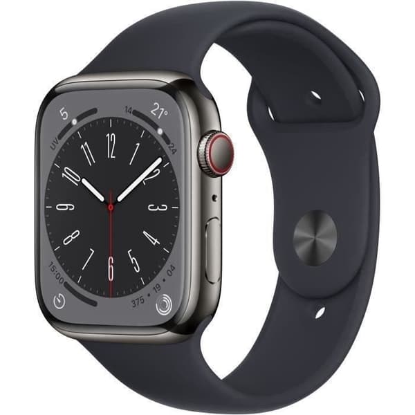 Apple Watch Series 8 GPS + Cellular - 45mm - Grafit rostfritt stål - Mid armband (2022) - Refurbished - Utmärkt- REFURBISHED